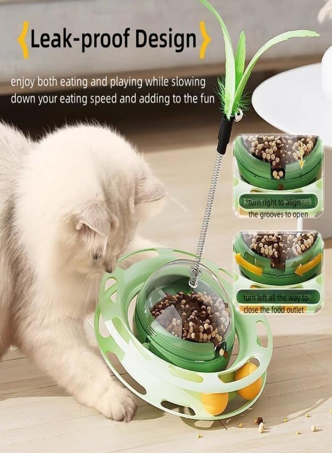PET FUN لعبة قطط على شكل طبق طائر دوار مع ريشة قابلة للإزالة - لعبة تفاعلية تدور 360 درجة مع مسار للكرة وموزع للمكافآت للقطط المنزلية والقطط الصغيرة والحيوانات الأليفة الصغيرة، قطعة واحدة (قد يختلف اللون) - Image 5